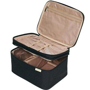 Large Travel Makeup Bag Organizer Double Layer Cosmetic Case Black Zip